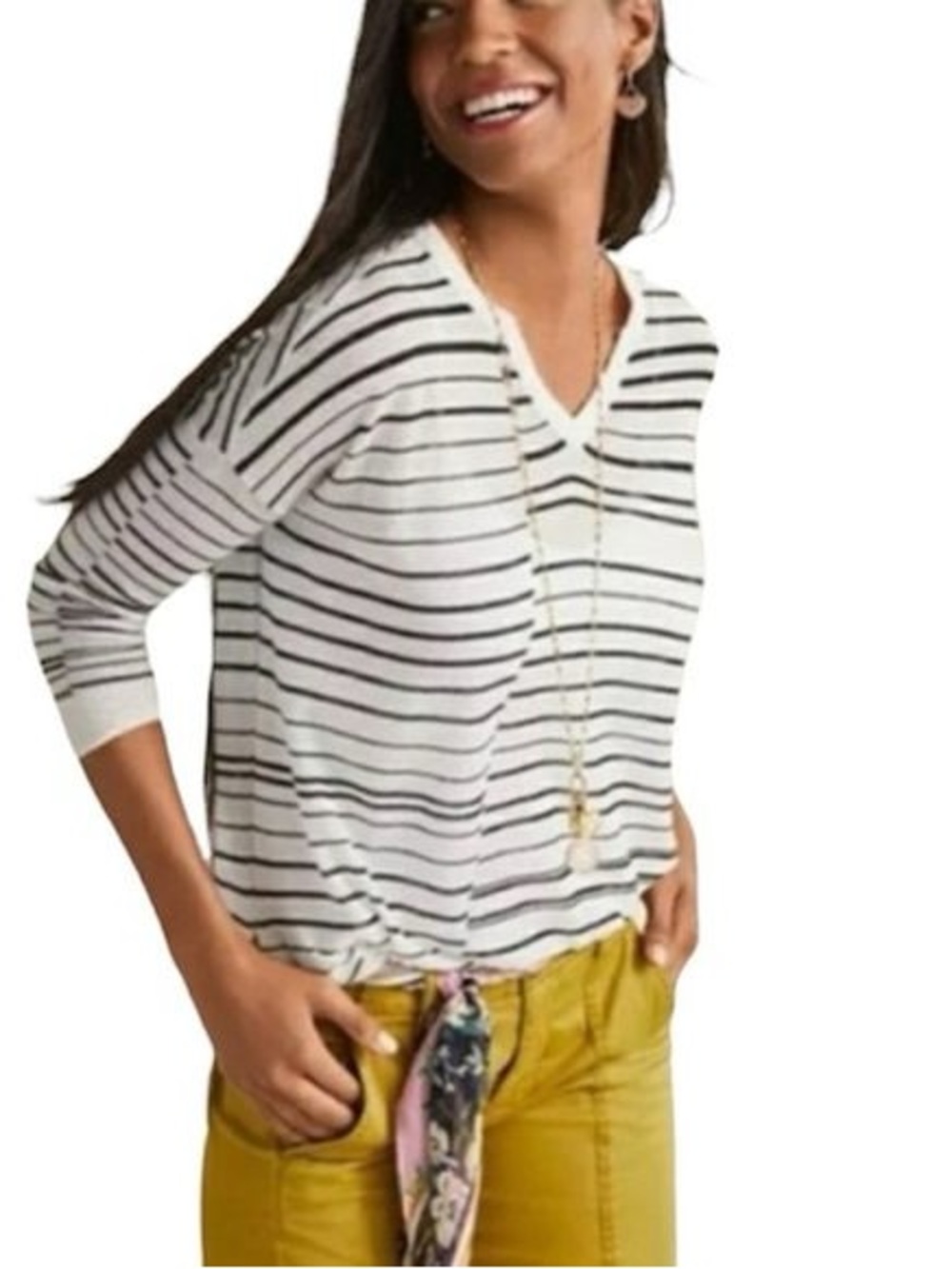 Cabi Women's Captain Lightweight Striped V-neck Sweater S